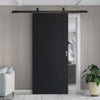 Top Mounted Black Sliding Track & Solid Wood Door - V-Line® Grooved Flush Door V084 - Premium Primed - Six Colour Options