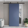 Top Mounted Black Sliding Track & Solid Wood Door - V-Line® Grooved Flush Door V084 - Premium Primed - Six Colour Options