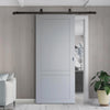 Top Mounted Black Sliding Track & Solid Wood Door - V-Line® Grooved Flush Door V084 - Premium Primed - Six Colour Options