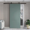 Top Mounted Black Sliding Track & Solid Wood Door - V-Line® Grooved Flush Door V084 - Premium Primed - Six Colour Options