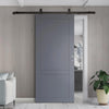 Top Mounted Black Sliding Track & Solid Wood Door - V-Line® Grooved Flush Door V084 - Premium Primed - Six Colour Options