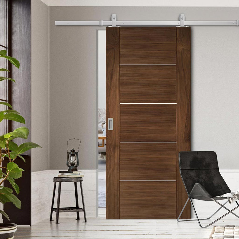 Top Mounted Stainless Steel Sliding Track & Valencia Prefinished Walnut Door