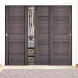 Image: Minimalist Wardrobe Door & Frame Kit - Three Vancouver Flush Ash Grey Doors - Prefinished