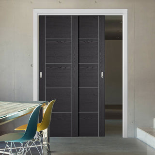 Image: Pass-Easi Two Sliding Doors and Frame Kit - Laminate Vancouver Black Door - Prefinished
