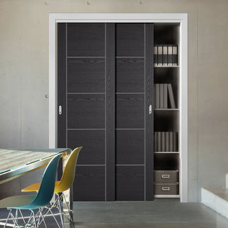 Image: Minimalist Wardrobe Door & Frame Kit - Two Laminate Vancouver Black Door - Prefinished