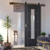 Top Mounted Black Sliding Track & Door - Laminate Vancouver Black Door - Prefinished - Clear Glass - Prefinished