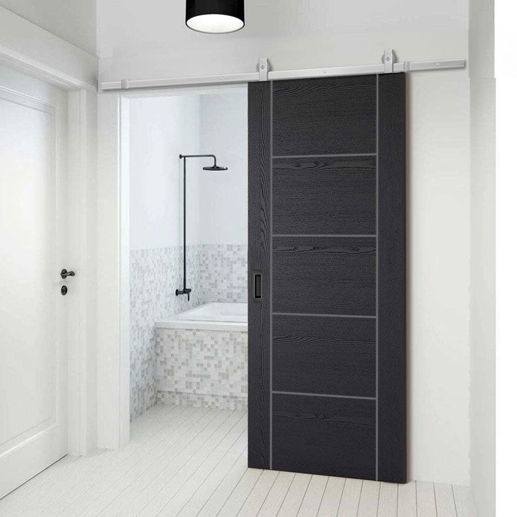 Top Mounted Stainless Steel Sliding Track & Door - Laminate Vancouver Black Door - Prefinished