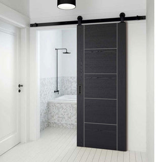 Image: Top Mounted Black Sliding Track & Door - Laminate Vancouver Black Door - Prefinished