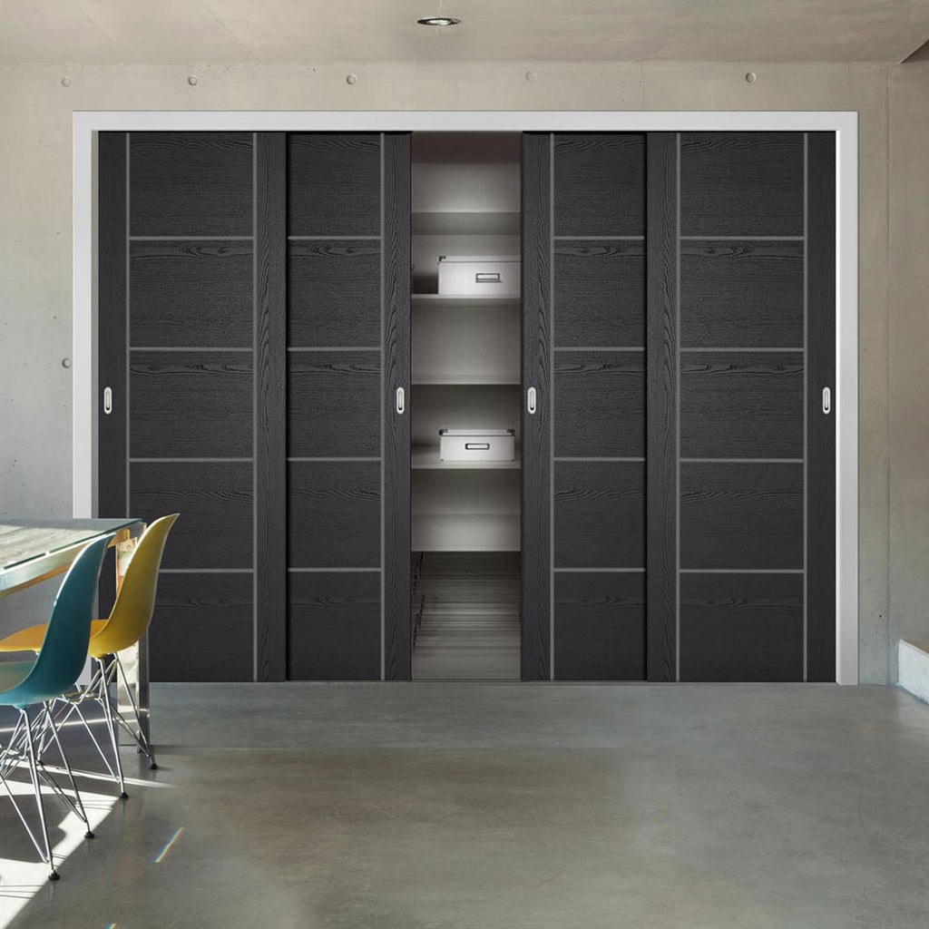 Minimalist Wardrobe Door & Frame Kit - Four Laminate Vancouver Black Door - Prefinished