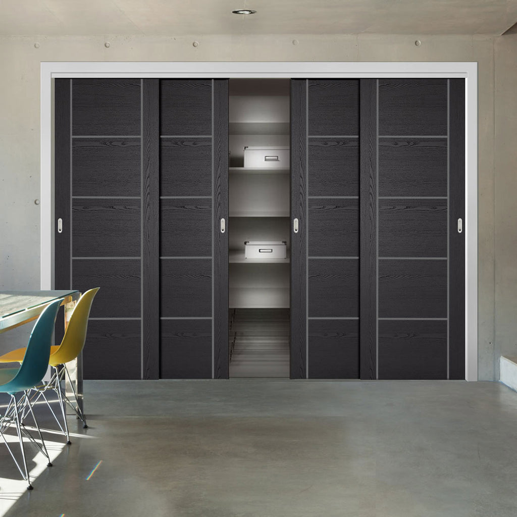 Minimalist Wardrobe Door & Frame Kit - Four Laminate Vancouver Black Door - Prefinished