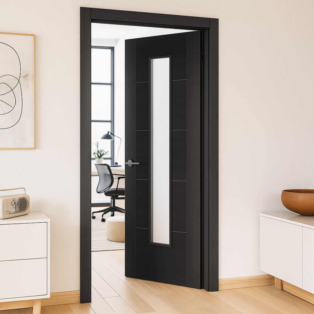 Vancouver Charcoal Black 1 Pane Door - Clear Glass - 1/2 Hour Fire Rated - Prefinished