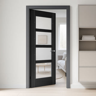 Image: Vancouver Charcoal Black 4 Pane Door - Clear Glass - 1/2 Hour Fire Rated - Prefinished