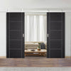 Top Mounted Stainless Steel Sliding Track & Double Door - Laminate Vancouver Flush Black Doors - Prefinished
