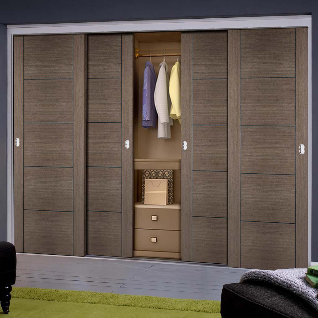 Minimalist Wardrobe Door & Frame Kit - Four Vancouver Flush Chocolate Grey Doors - Prefinished