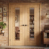 Vancouver Long Light Oak Internal Door Pair - Clear Glass - 1/2 Hour Fire Rated - Prefinished