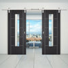 Double Sliding Door & Stainless Steel Barn Track - Laminate Vancouver Black Door - Clear Glass - Prefinished