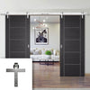 Double Sliding Door & Stainless Steel Barn Track - Laminate Vancouver Black Door - Prefinished