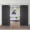 Double Sliding Door & Stainless Steel Barn Track - Laminate Vancouver Black Door - Prefinished