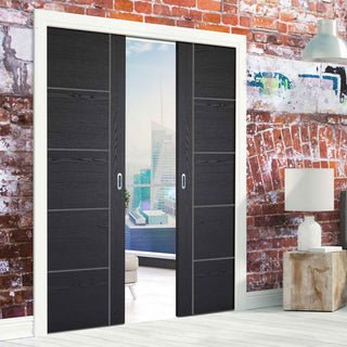 Image: Laminate Vancouver Black Double Evokit Pocket Doors - Prefinished