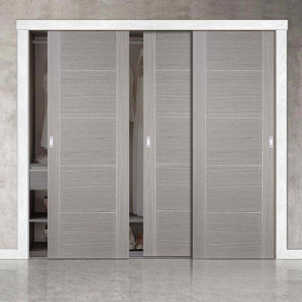 Minimalist Wardrobe Door & Frame Kit - Three Vancouver Light Grey Doors - Prefinished