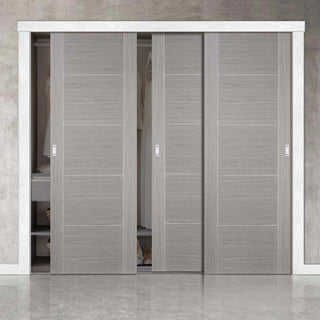 Image: Minimalist Wardrobe Door & Frame Kit - Three Vancouver Light Grey Doors - Prefinished