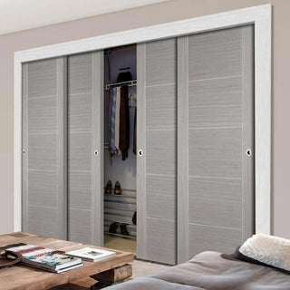 Image: Minimalist Wardrobe Door & Frame Kit - Four Vancouver Light Grey Doors - Prefinished