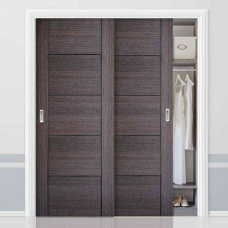 Image: Minimalist Wardrobe Door & Frame Kit - Two Vancouver Flush Ash Grey Doors - Prefinished