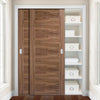 Minimalist Wardrobe Door & Frame Kit - Two Vancouver 5 Panel Flush Walnut Doors - Prefinished