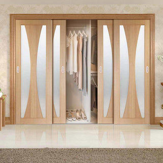Image: Minimalist Wardrobe Door & Frame Kit - Four Verona Oak Doors - Obscure Glass - Unfinished