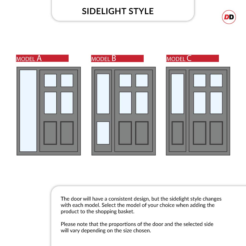 Exterior Colonial 4L 2P Front Door with Single Sidelight - Customisabl
