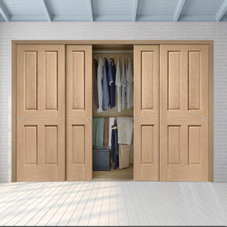 Image: Minimalist Wardrobe Door & Frame Kit - Four Victorian Oak 4 Panel Door - No Raised Mouldings - Prefinished