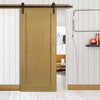 Single Sliding Door & Black Barn Track - Walden American Oak Veneer Door - Unfinished