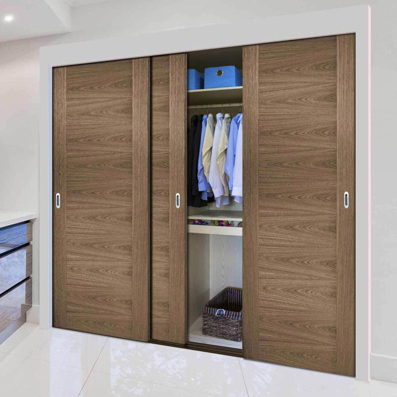 Minimalist Wardrobe Door & Frame Kit - Three Sofia Walnut Veneer Doors - Prefinished