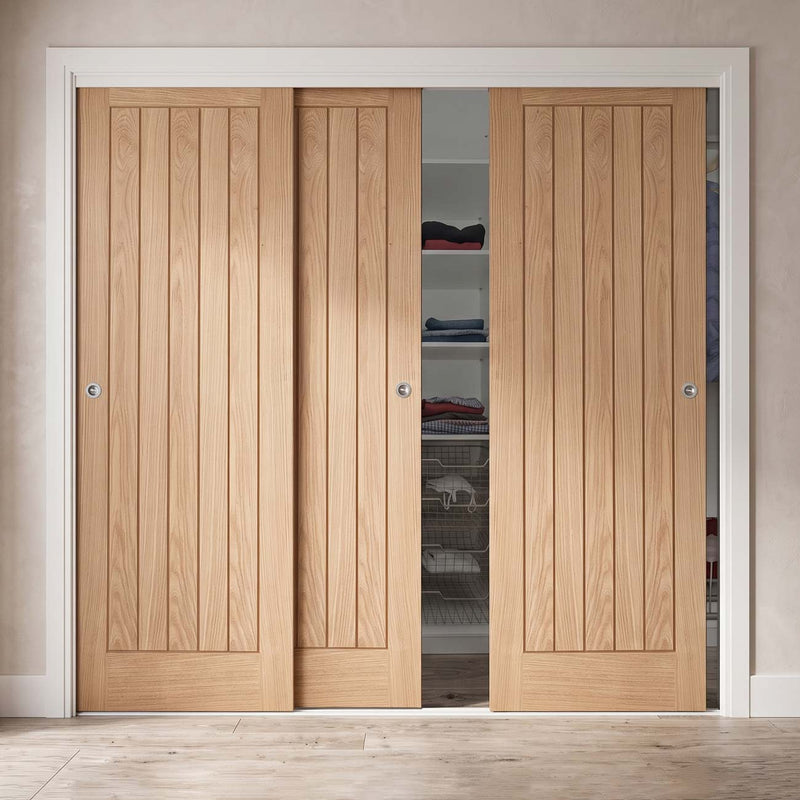 Three Sliding Maximal Wardrobe Doors & Frame Kit - Belize Oak Door - Prefinished