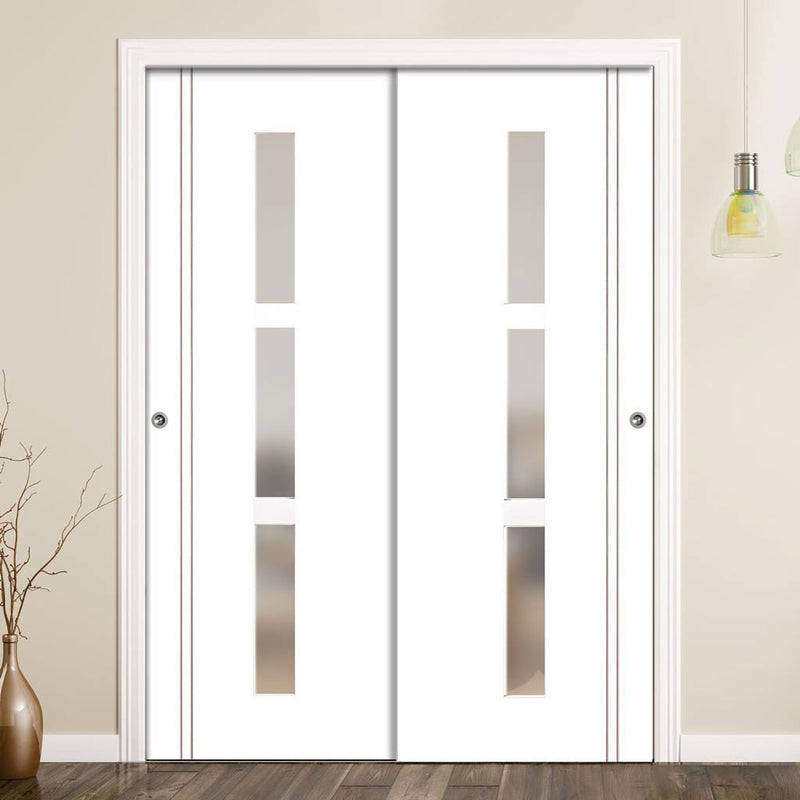 Minimalist Wardrobe Door & Frame Kit - Two Sierra Blanco Doors - Frosted Glass - White Painted