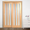 Minimalist Wardrobe Door & Frame Kit - Two Utah Oak Doors - Frosted Glass - Prefinished