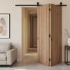 Sliding Top Mounted Black Folding Track & Double Door - Wexford Oak Door - Unfinished