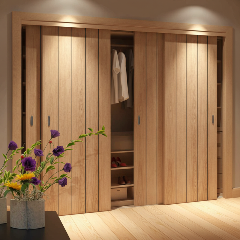 Four Sliding Maximal Wardrobe Doors & Frame Kit - Wexford Oak Panel Door - Unfinished