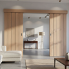 Double Sliding Door & Wall Track - Wexford Oak Panel Doors - Unfinished