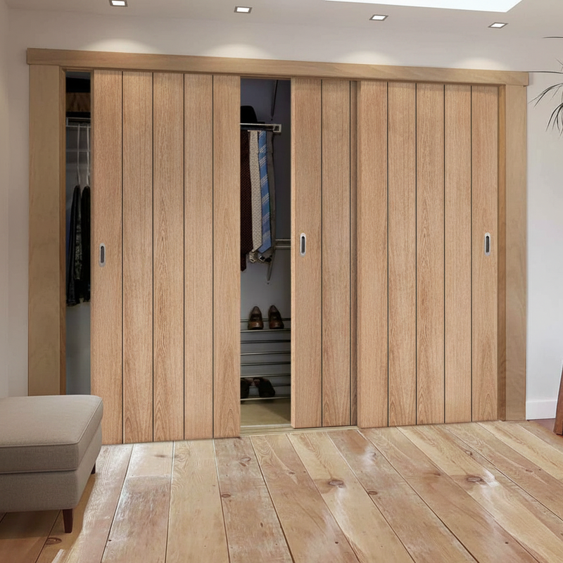 Minimalist Wardrobe Door & Frame Kit - Three Wexford Oak Panel Doors - Unfinished