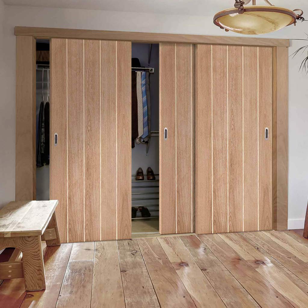 Minimalist Wardrobe Door & Frame Kit - Three Wexford Oak Panel Doors - Unfinished