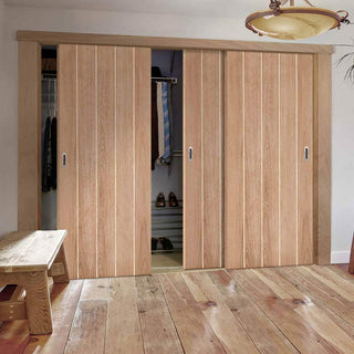 Image: Minimalist Wardrobe Door & Frame Kit - Three Wexford Oak Panel Doors - Unfinished