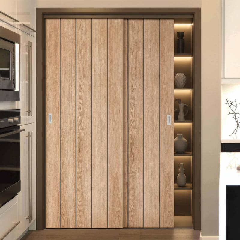 Two Sliding Maximal Wardrobe Doors & Frame Kit - Wexford Oak Panel Door - Unfinished