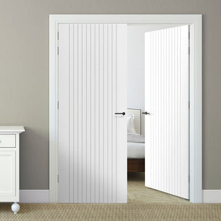 Image: J B Kind White Aria Primed Flush Internal Door Pair - 1/2 Hour Fire Rated