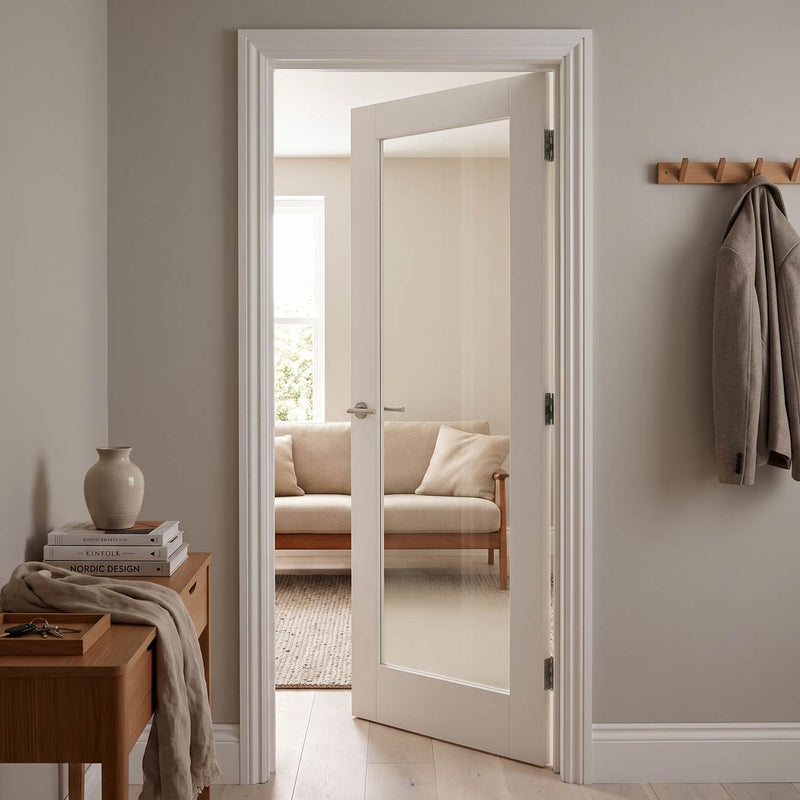 Pattern 10 Style Internal Door - Clear Glass - White Primed