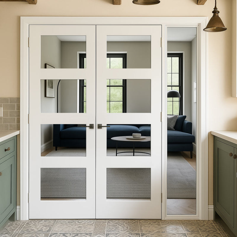 White Room Divider - Coventry White Primed Glazed Door Pair with Full Glass Side - 2018mm High - Multiple Widths