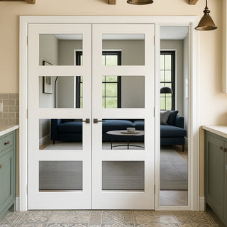 Image: White Room Divider - Coventry White Primed Glazed Door Pair with Full Glass Side - 2018mm High - Multiple Widths