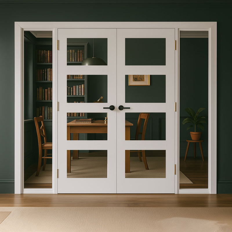 White Room Divider - Coventry White Primed Glazed Door Pair with Full Glass Sides - 2018mm High - Multiple Widths