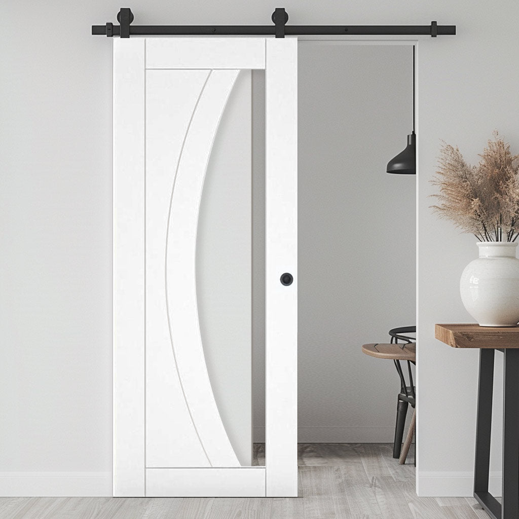 Top Mounted Sliding Track & Door - Ravello White Primed Door - Clear G ...