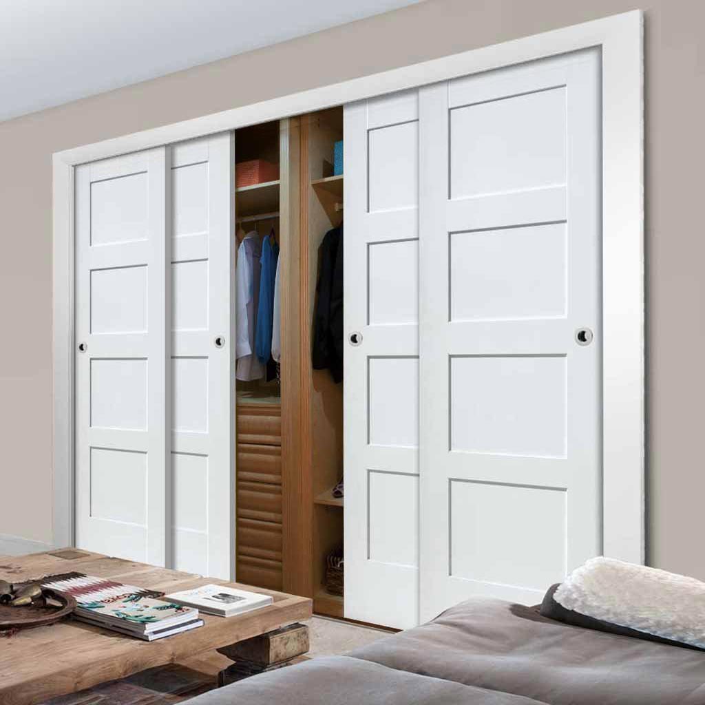 Minimalist Wardrobe Door & Frame Kit - Four Shaker Doors - White Primed